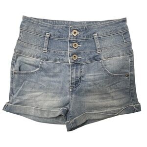 Tinseltown‎ Light Blue Denim Jean Cuffed  Shorts Juniors Size 1 Stretch Buttons